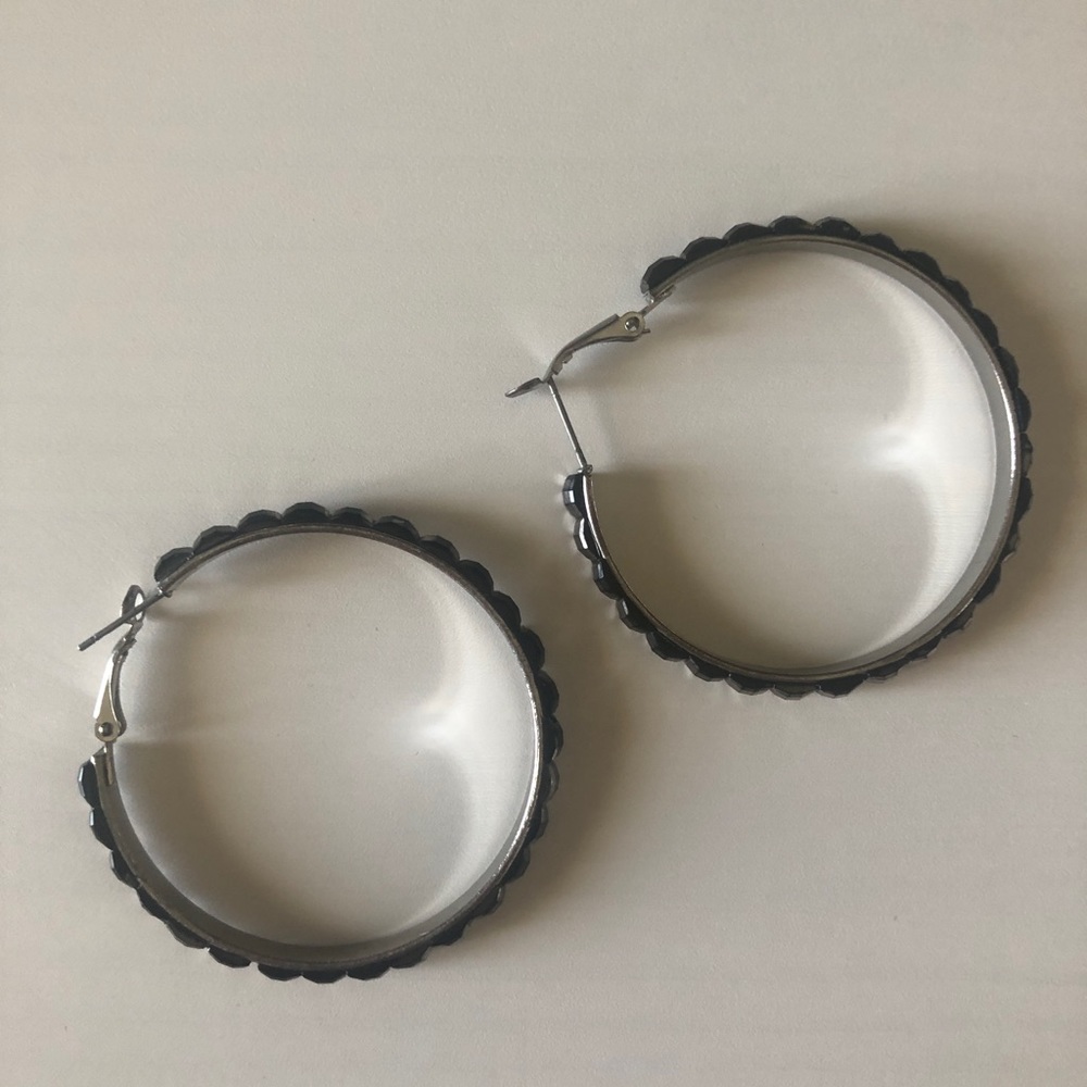 Black rhinestone hoop earrings